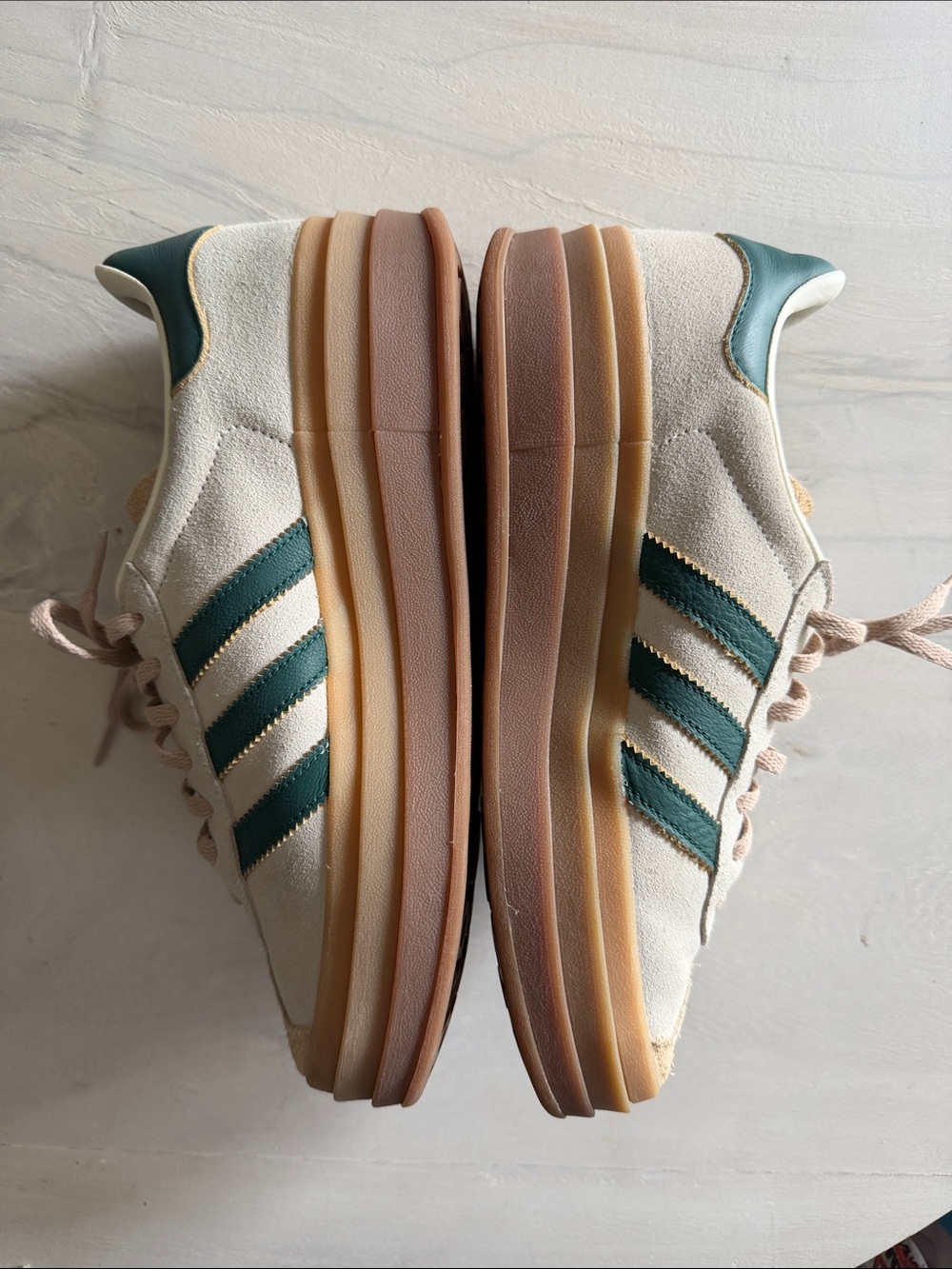 EUC adidas Gazelle Bold Cream / Collegiate Green Sneakers